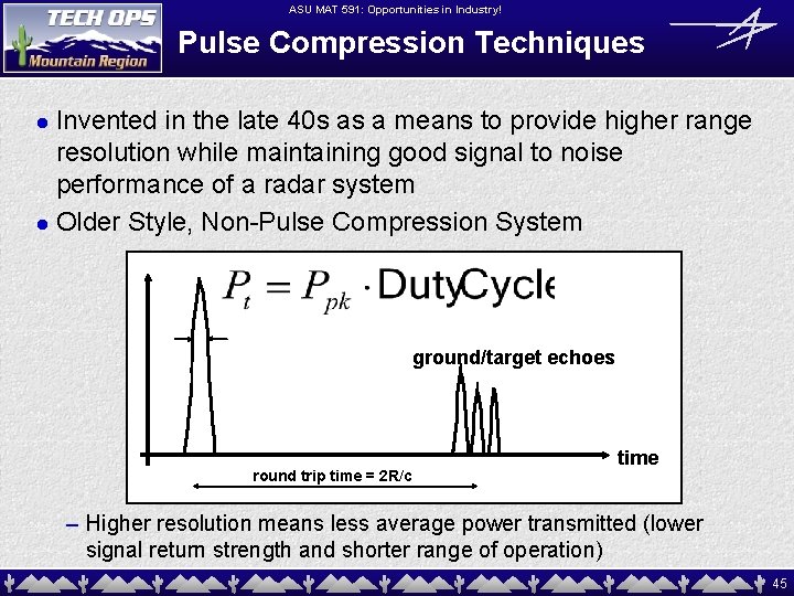 ASU MAT 591: Opportunities in Industry! Pulse Compression Techniques Invented in the late 40