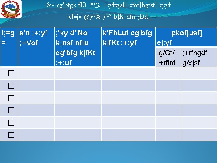 &= cg'bfgk|f. Kt ; ª3, ; +: yfx¿sf] cfof]hgfsf] cj: yf -cf=j= @)^%. )^^