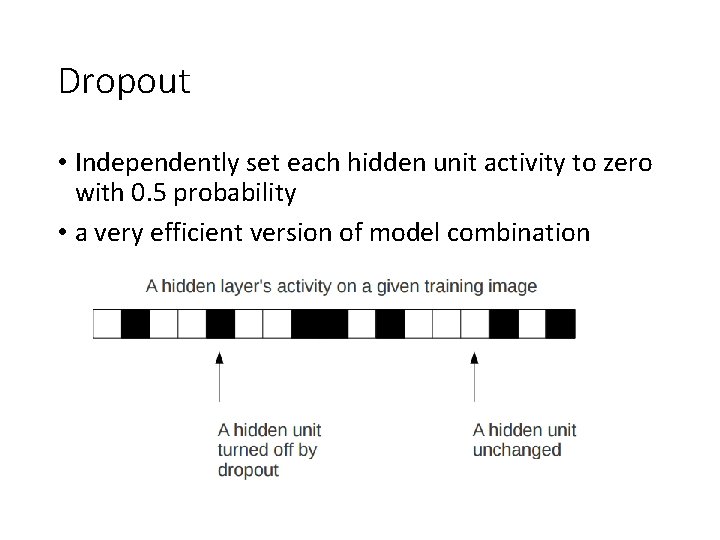 Dropout • Independently set each hidden unit activity to zero with 0. 5 probability