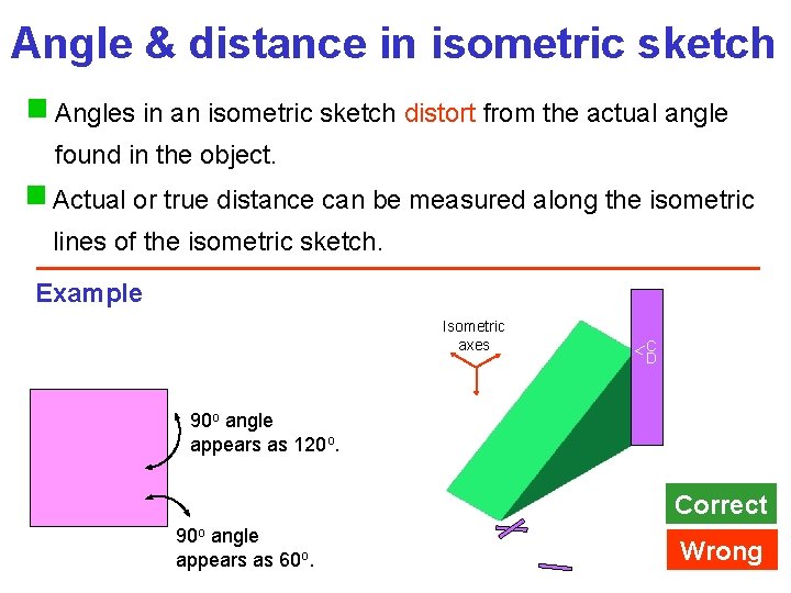 Angle & distance in isometric sketch Angles in an isometric sketch distort from the