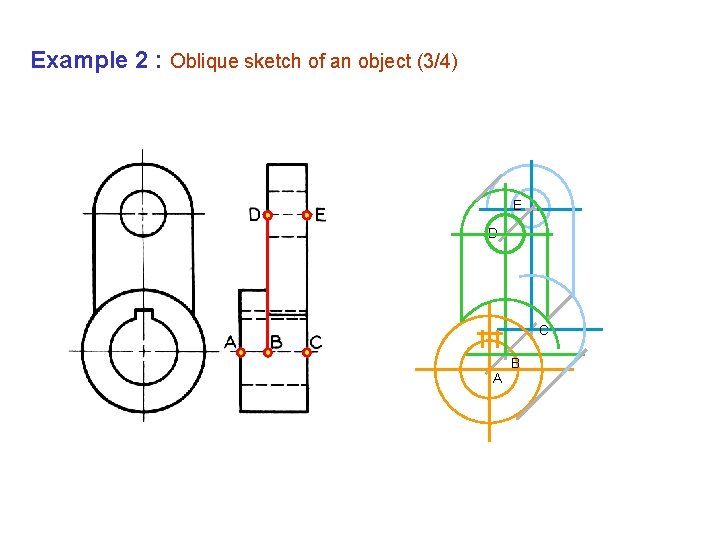 Example 2 : Oblique sketch of an object (3/4) E D C B A