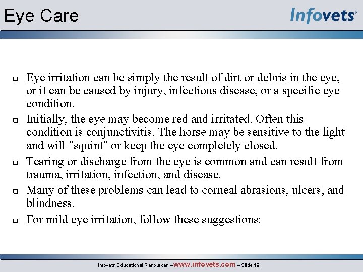 Eye Care q q q Eye irritation can be simply the result of dirt