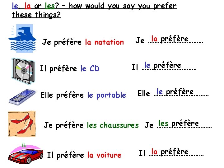 le, la or les? – how would you say you prefer these things? Je