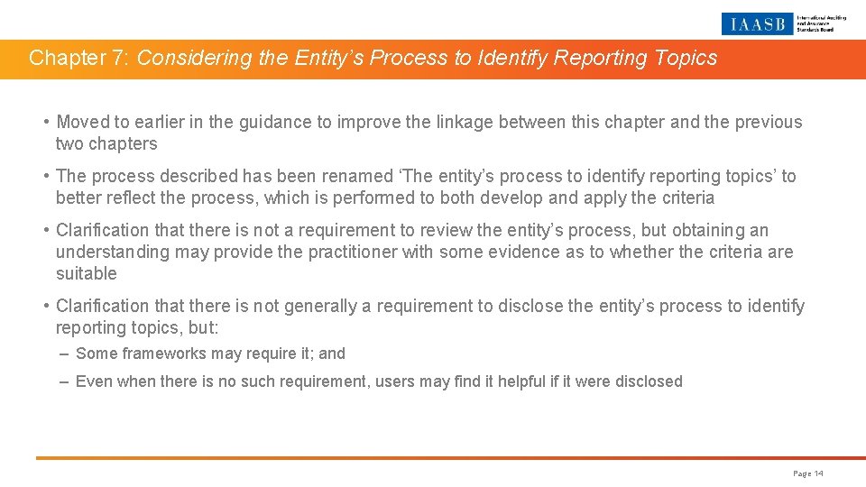 Chapter 7: Considering the Entity’s Process to Identify Reporting Topics • Moved to earlier