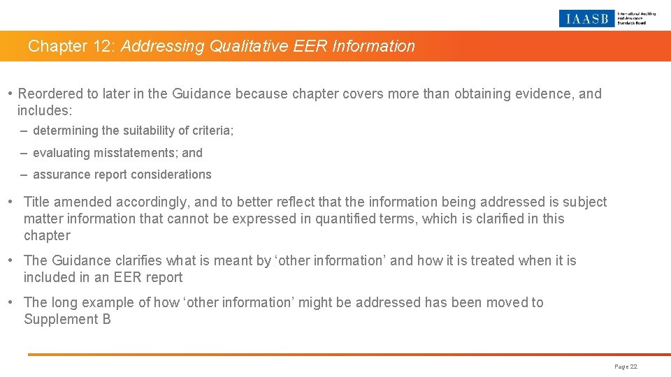 Chapter 12: Addressing Qualitative EER Information • Reordered to later in the Guidance because