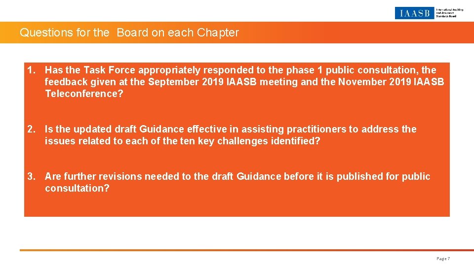 Questions for the Board on each Chapter 1. Has the Task Force appropriately responded