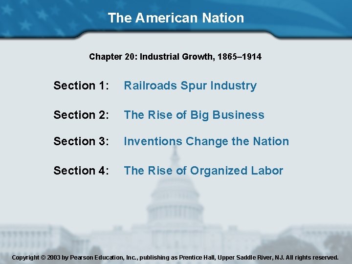 The American Nation Chapter 20: Industrial Growth, 1865– 1914 Section 1: Railroads Spur Industry