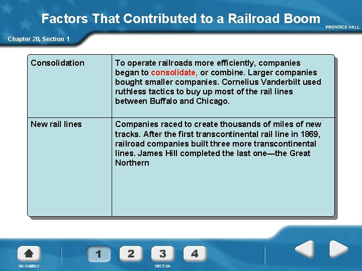Factors That Contributed to a Railroad Boom Chapter 20, Section 1 Consolidation To operate