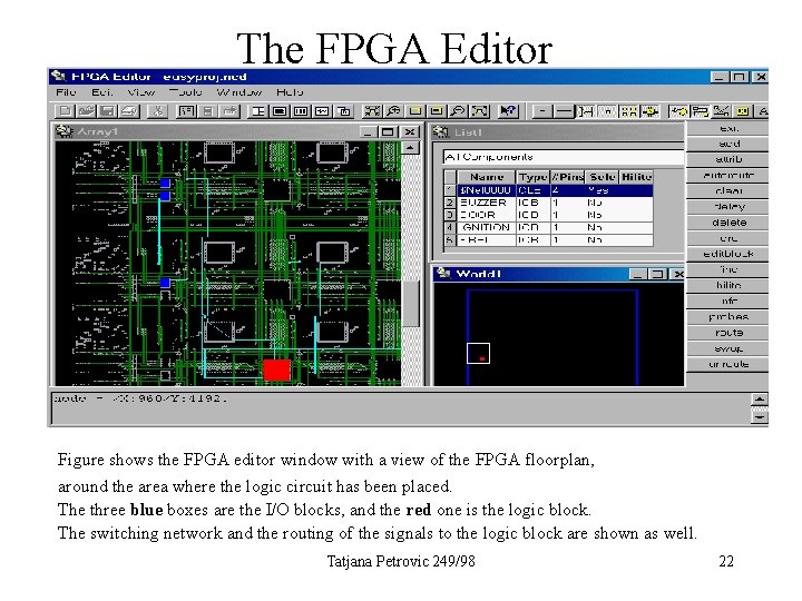 The FPGA Editor Figure shows the FPGA editor window with a view of the