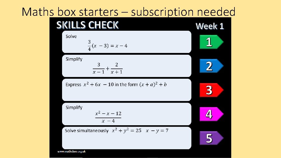 Maths box starters – subscription needed 