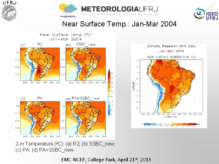 Near Surface Temp. : Jan-Mar 2004 2 -m Temperature (o. C): (a) R 2;