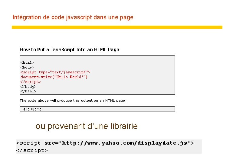 Intégration de code javascript dans une page ou provenant d’une librairie 