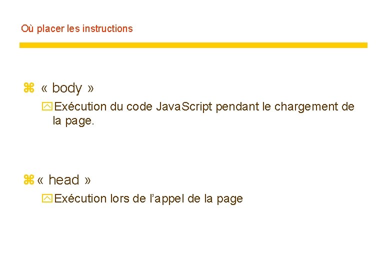 Où placer les instructions z « body » y. Exécution du code Java. Script