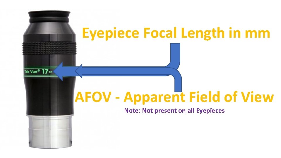Eyepiece Focal Length in mm AFOV - Apparent Field of View Note: Not present