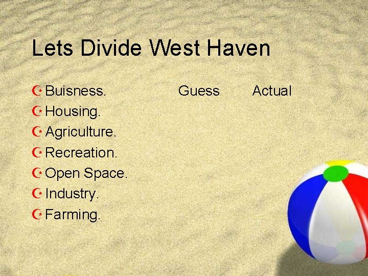 Lets Divide West Haven Z Buisness. Z Housing. Z Agriculture. Z Recreation. Z Open