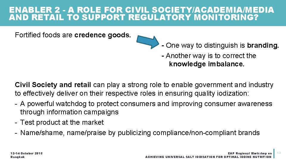 ENABLER 2 - A ROLE FOR CIVIL SOCIETY/ACADEMIA/MEDIA AND RETAIL TO SUPPORT REGULATORY MONITORING?