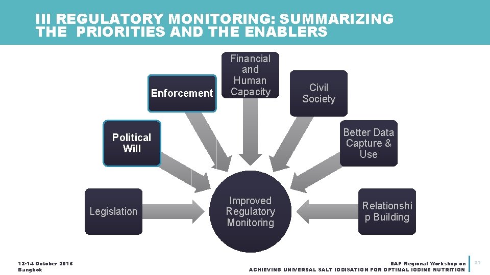 III REGULATORY MONITORING: SUMMARIZING THE PRIORITIES AND THE ENABLERS Enforcement Financial and Human Capacity