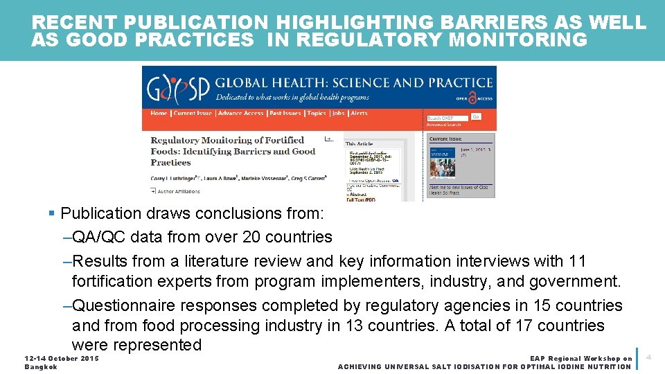 RECENT PUBLICATION HIGHLIGHTING BARRIERS AS WELL AS GOOD PRACTICES IN REGULATORY MONITORING § Publication