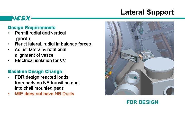 NCSX Lateral Support Design Requirements • Permit radial and vertical growth • React lateral,