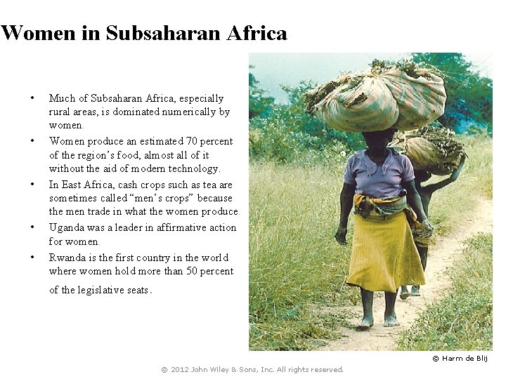 Women in Subsaharan Africa • • • Much of Subsaharan Africa, especially rural areas,