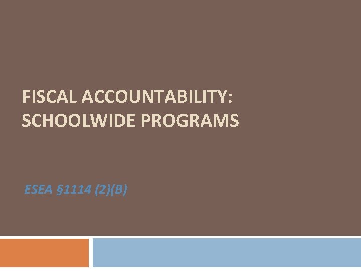FISCAL ACCOUNTABILITY: SCHOOLWIDE PROGRAMS ESEA § 1114 (2)(B) 
