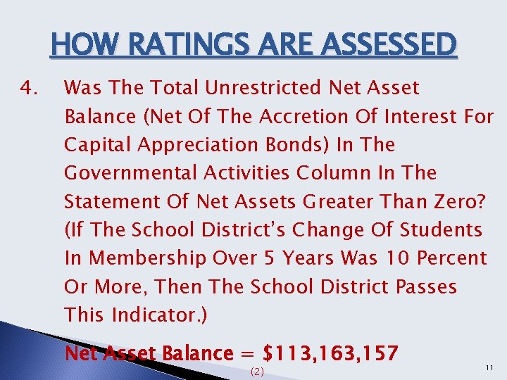 HOW RATINGS ARE ASSESSED 4. Was The Total Unrestricted Net Asset Balance (Net Of