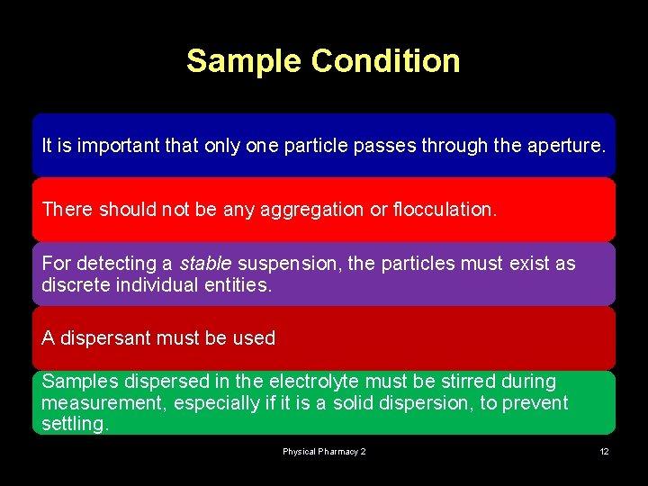 Sample Condition It is important that only one particle passes through the aperture. There