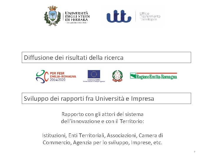 Diffusione dei risultati della ricerca Sviluppo dei rapporti fra Università e Impresa Rapporto con