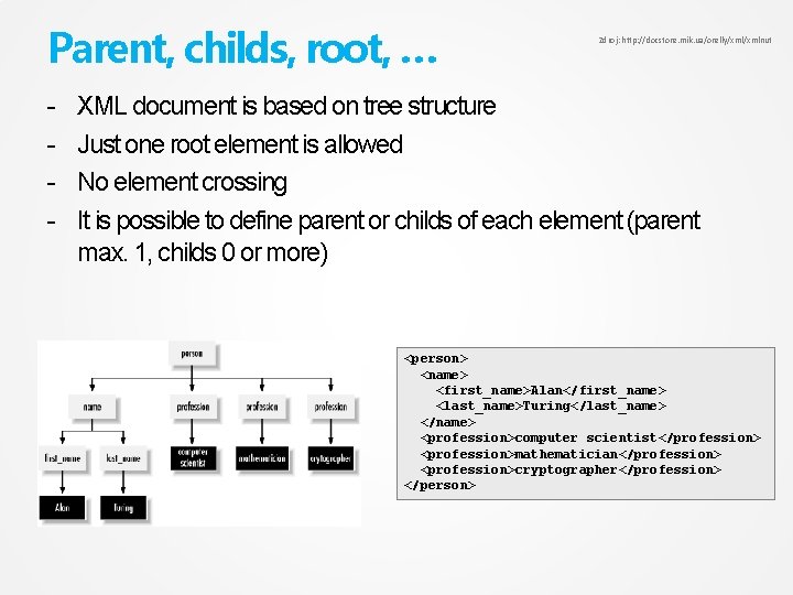 Parent, childs, root, … - Zdroj: http: //docstore. mik. ua/orelly/xmlnut XML document is based