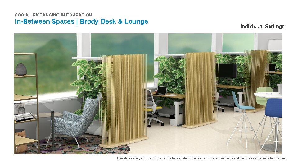 SOCIAL DISTANCING IN EDUCATION In-Between Spaces | Brody Desk & Lounge Individual Settings Provide