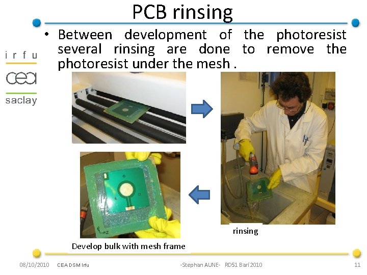 PCB rinsing • Between development of the photoresist several rinsing are done to remove