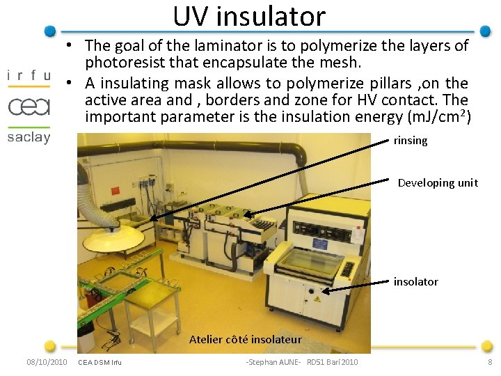 UV insulator • The goal of the laminator is to polymerize the layers of