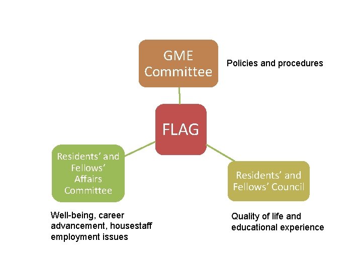 GME Committee Policies and procedures FLAG Residents’ and Fellows’ Affairs Committee Well-being, career advancement,
