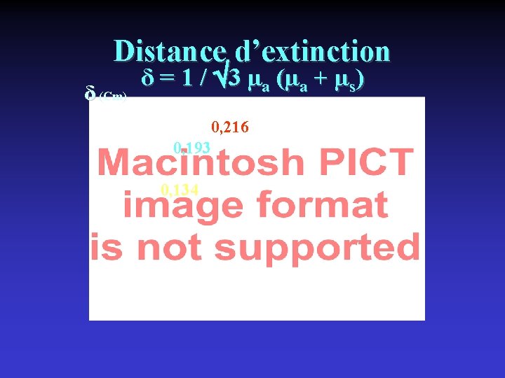 Distance d’extinction δ (Cm) δ = 1 / 3 µa (µa + µs) 0,