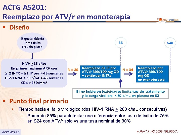 ACTG A 5201: Reemplazo por ATV/r en monoterapia § Diseño Etiqueta abierta Rama única