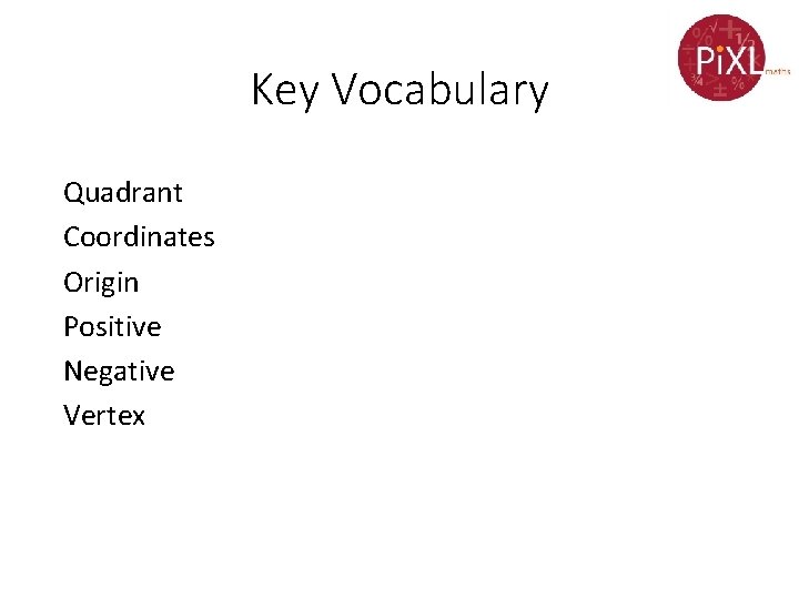 Key Vocabulary Quadrant Coordinates Origin Positive Negative Vertex Key Vocabulary Quadrant Coordinates Origin Positive Negative Vertex