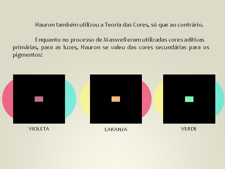 Hauron também utilizou a Teoria das Cores, só que ao contrário. Enquanto no processo