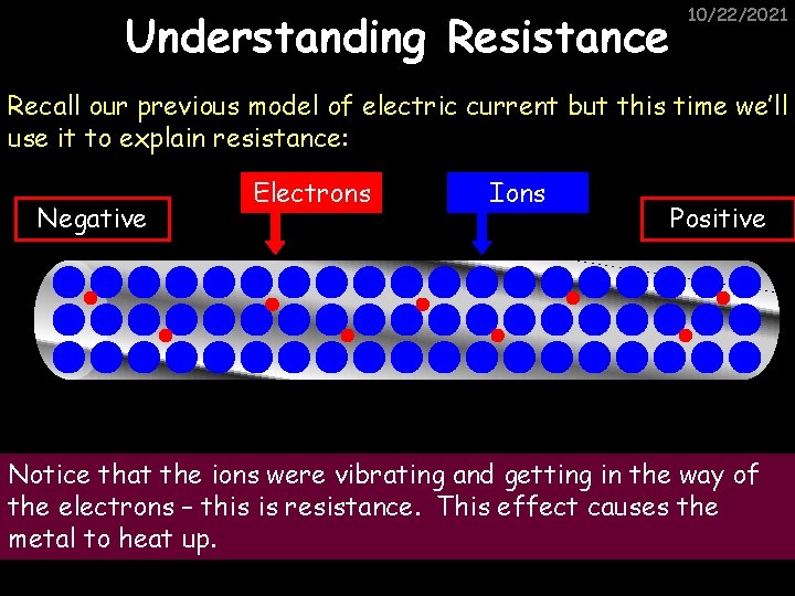 Understanding Resistance 10/22/2021 Recall our previous model of electric current but this time we’ll