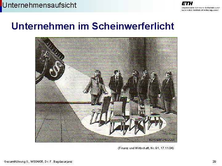 Unternehmensaufsicht Unternehmen im Scheinwerferlicht (Finanz und Wirtschaft, Nr. 91, 17. 11. 04) Gesamtführung II.