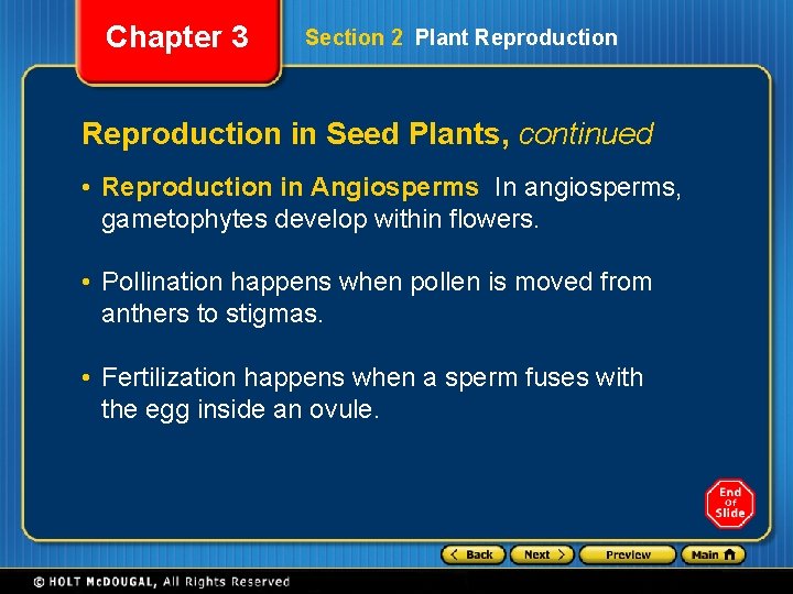 Chapter 3 Section 2 Plant Reproduction in Seed Plants, continued • Reproduction in Angiosperms