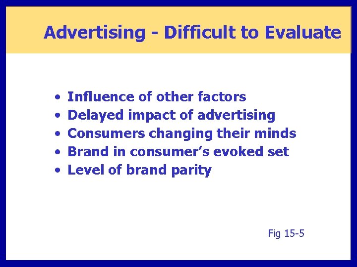 Advertising - Difficult to Evaluate • • • Influence of other factors Delayed impact