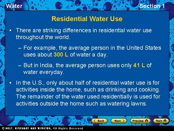 Water Section 1 Residential Water Use • There are striking differences in residential water