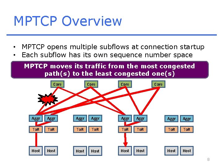 MPTCP Overview • MPTCP opens multiple subflows at connection startup • Each subflow has