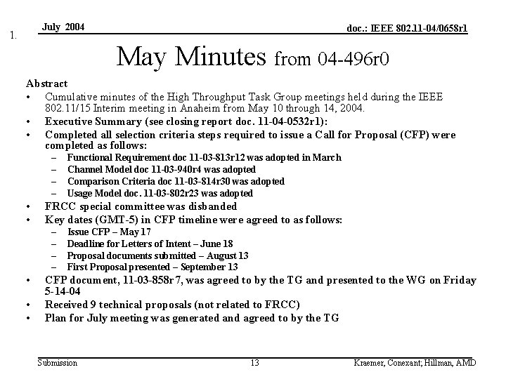 July 2004 1. doc. : IEEE 802. 11 -04/0658 r 1 May Minutes from