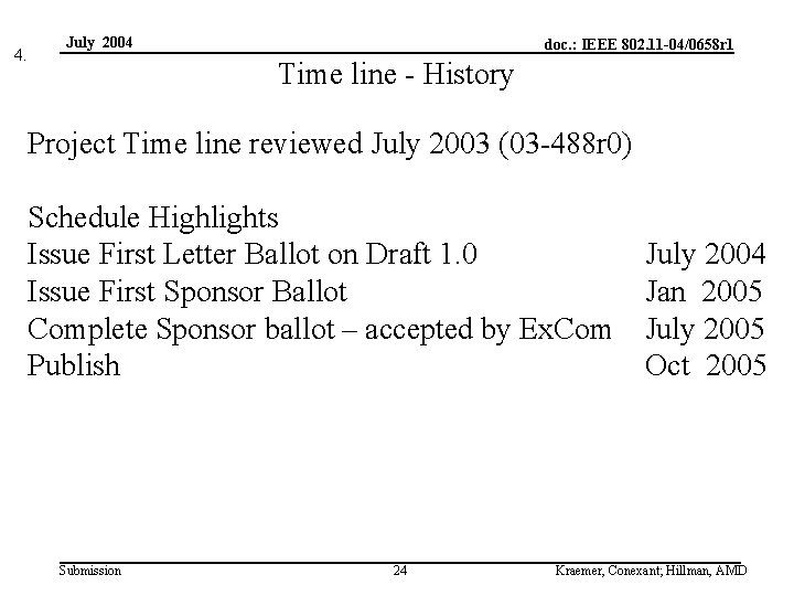 4. July 2004 doc. : IEEE 802. 11 -04/0658 r 1 Time line -