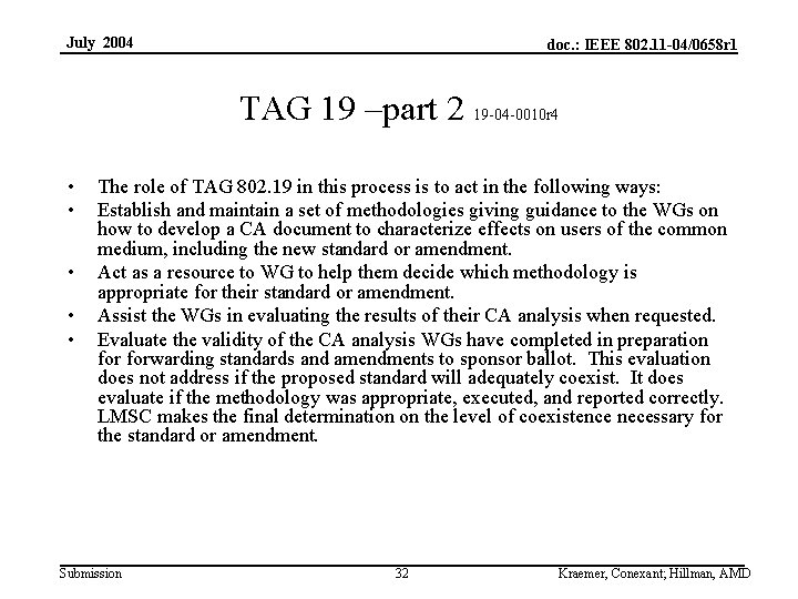 July 2004 doc. : IEEE 802. 11 -04/0658 r 1 TAG 19 –part 2