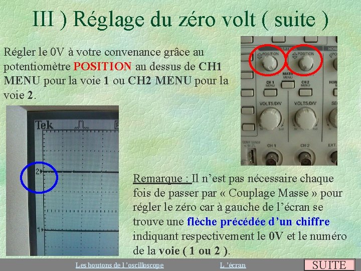 III ) Réglage du zéro volt ( suite ) Régler le 0 V à