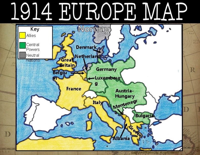 Key Allies Central Powers Neutral Nations Norway Denmark Netherland Great s Britain Germany Belgiu