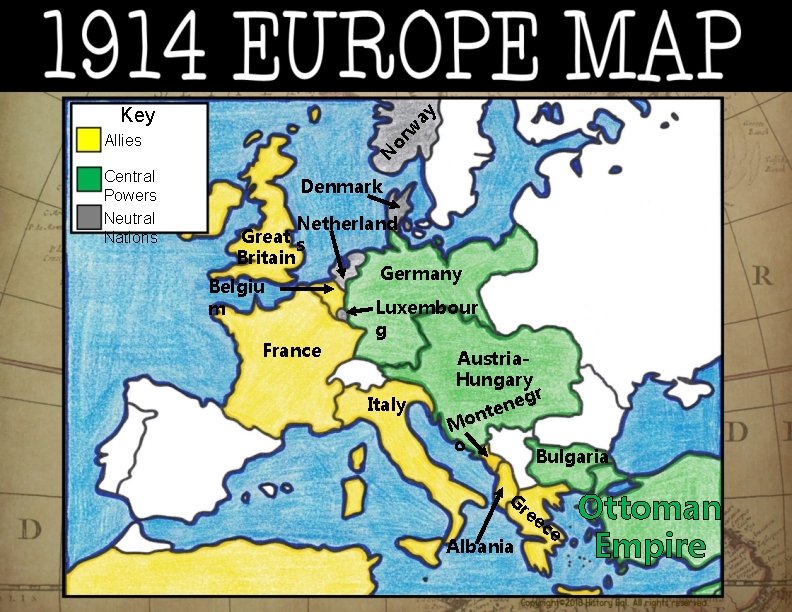 w or N Allies ay Key Central Powers Neutral Nations Denmark Netherland Great s