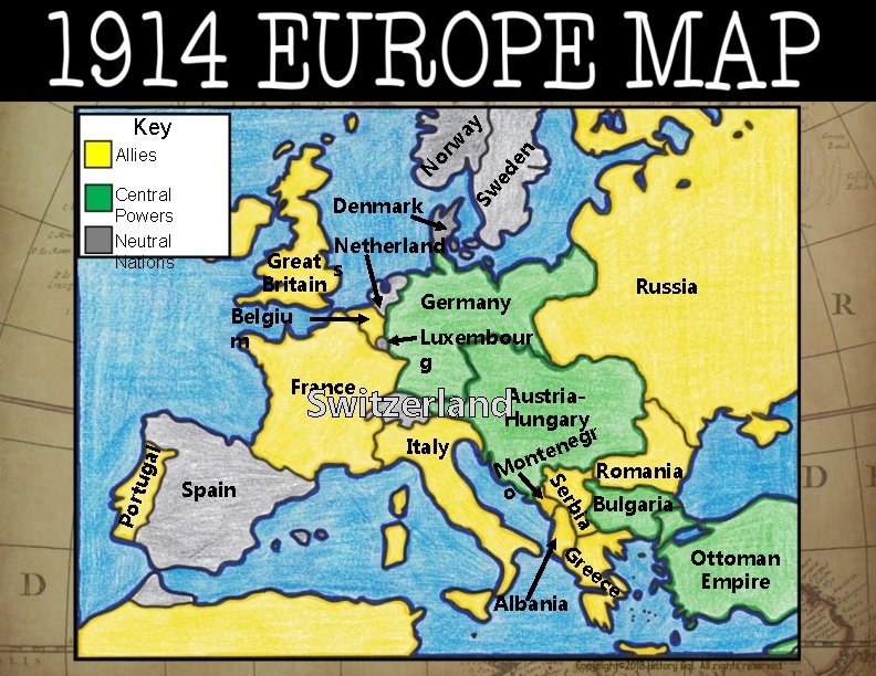 Denmark ed Central Powers Neutral Nations Sw N or Allies en w ay Key
